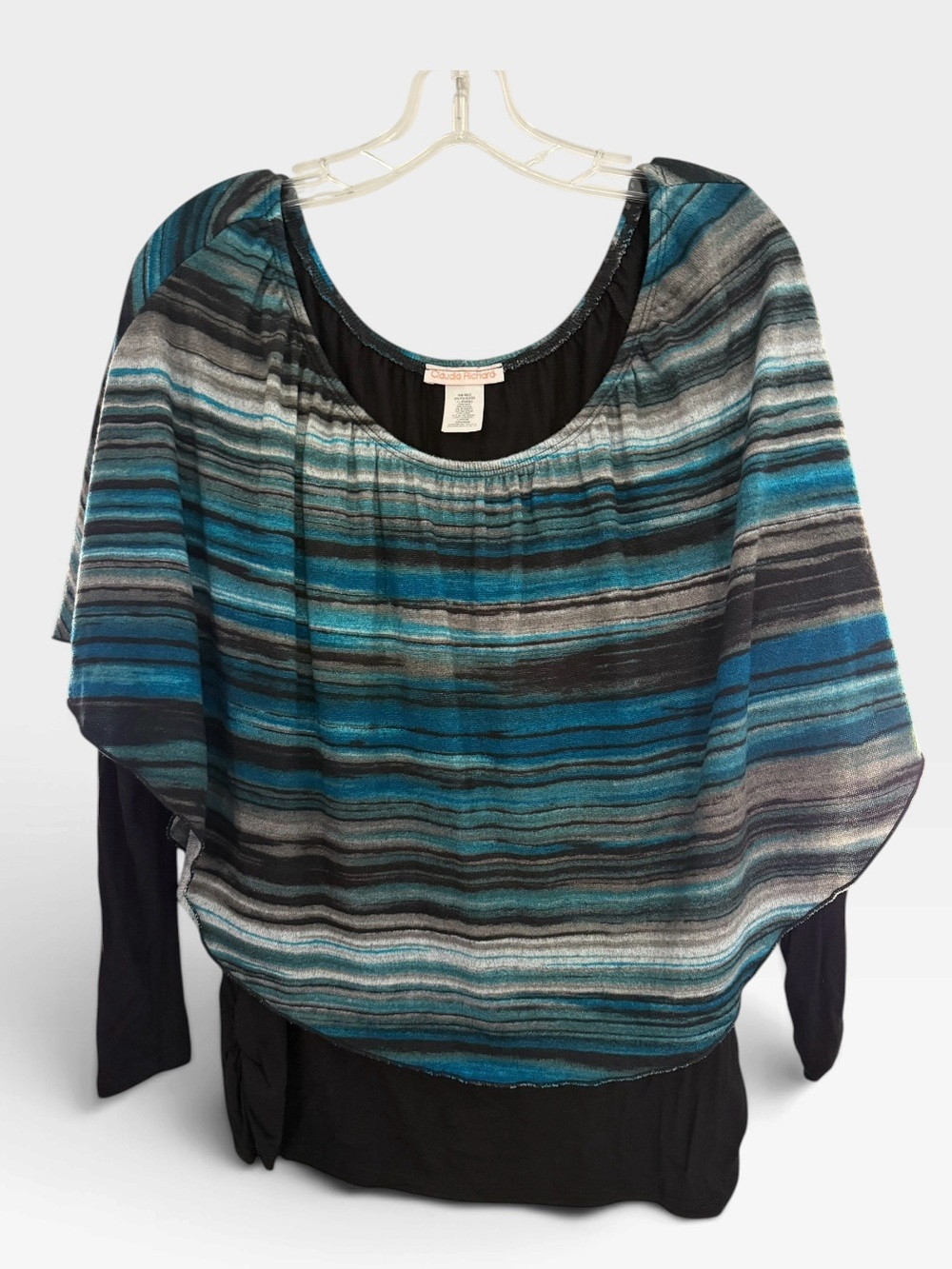 Claudia Richard Woman’s Blue/Black Ponch Style Top Size Large PTP 19”